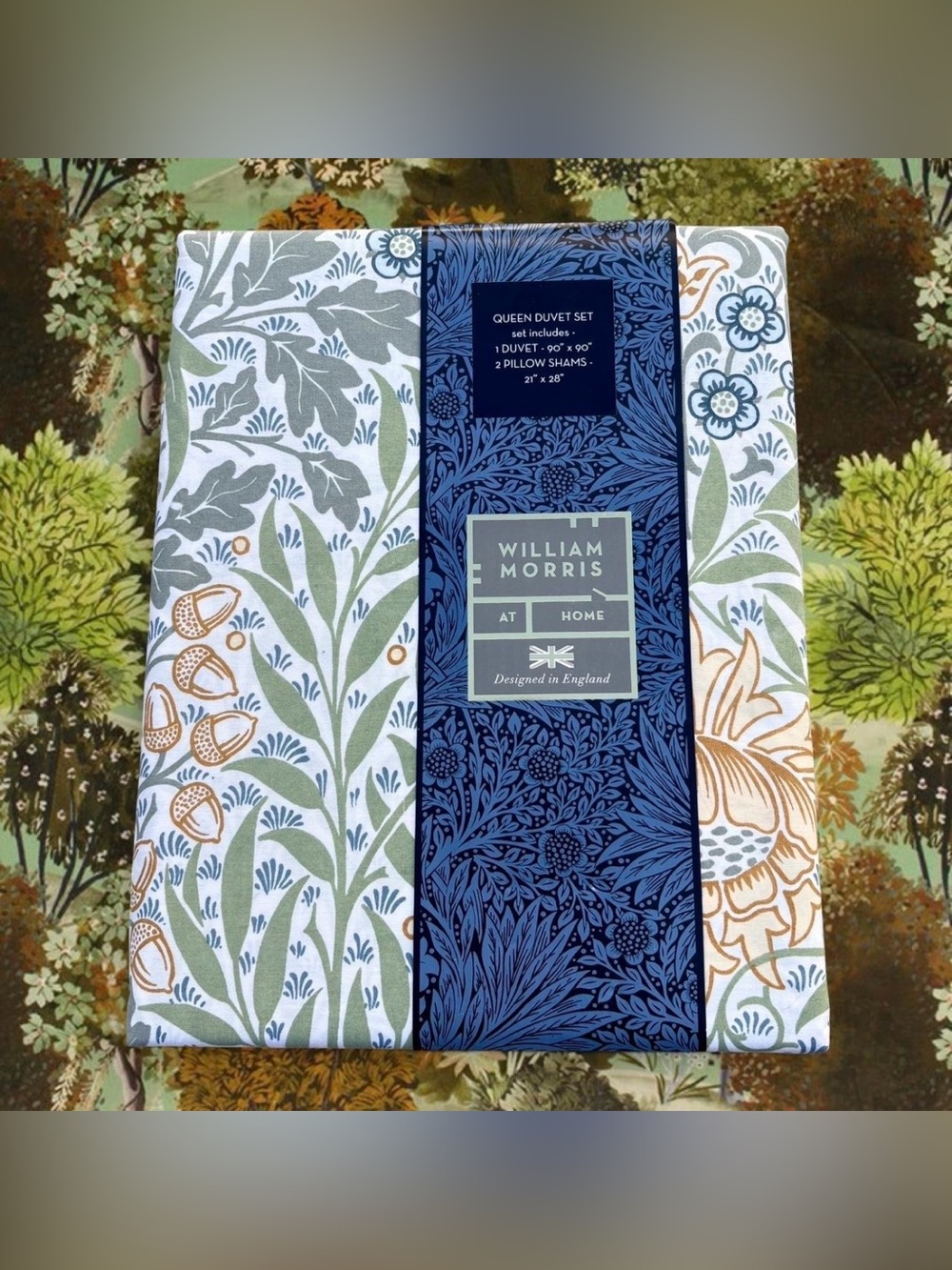 William Morris & Co. Queen Duvet Set Oak And Willow Green 100% Cotton Classic